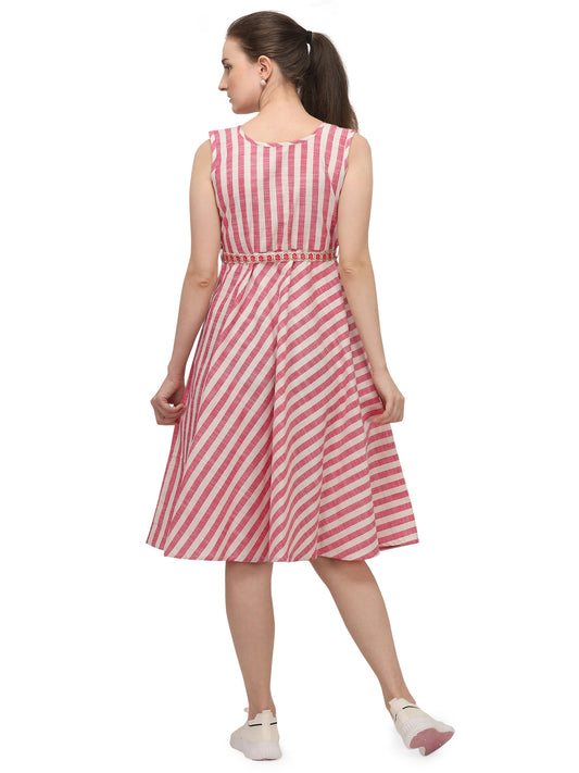 Pretty Pink Holiday Striped Cotton Dress