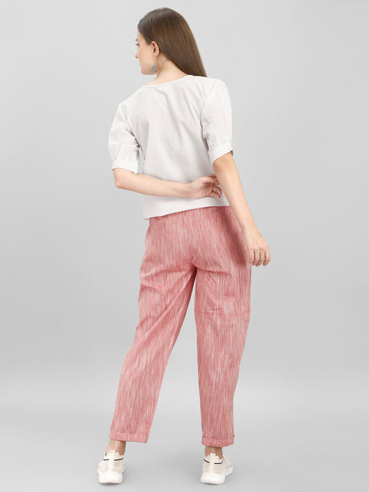 Casual Peach Pleated Pant And Tie Up Top Set