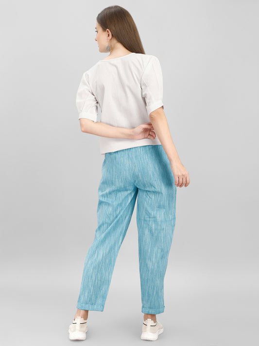 Sky Blue Casual Pants & White Tie-up Top Coordinated Set