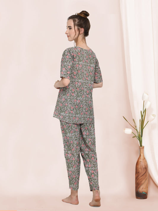 Green Floral Sleepy BFF Cotton Pajama Set
