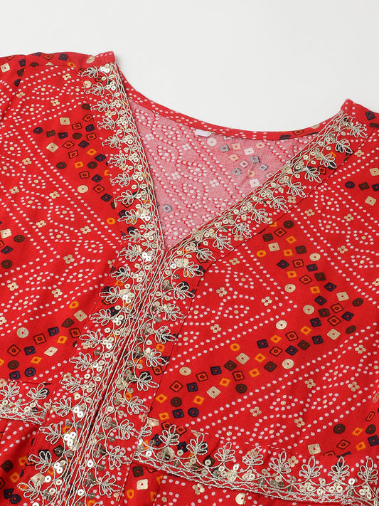 women red bandhani printed kurta