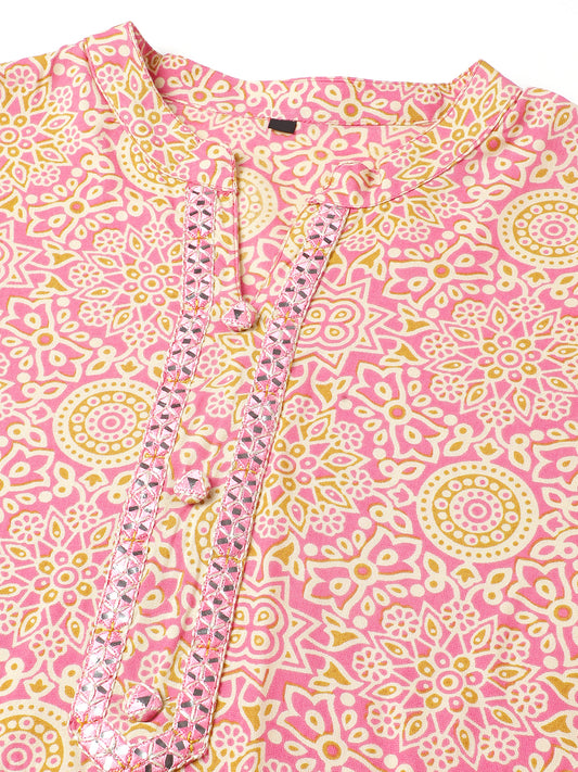 Pink Traditional Bandhani Printed Kurti