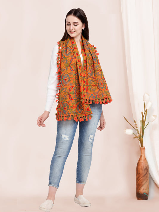 Mono Orange Woolen Embroidered Khadi Muffler