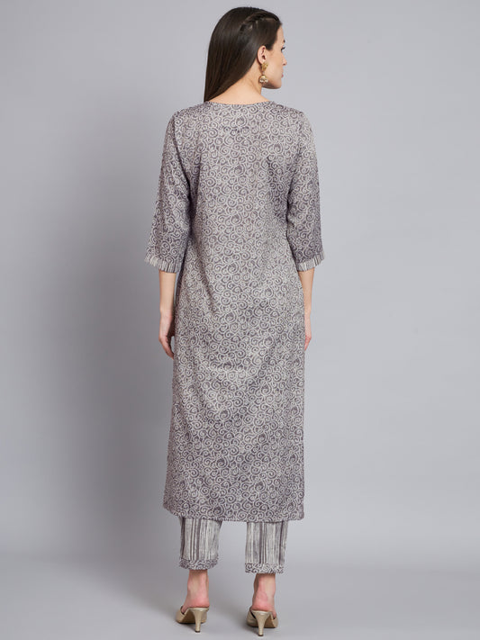 Womens grey embroidery kurta with trouser