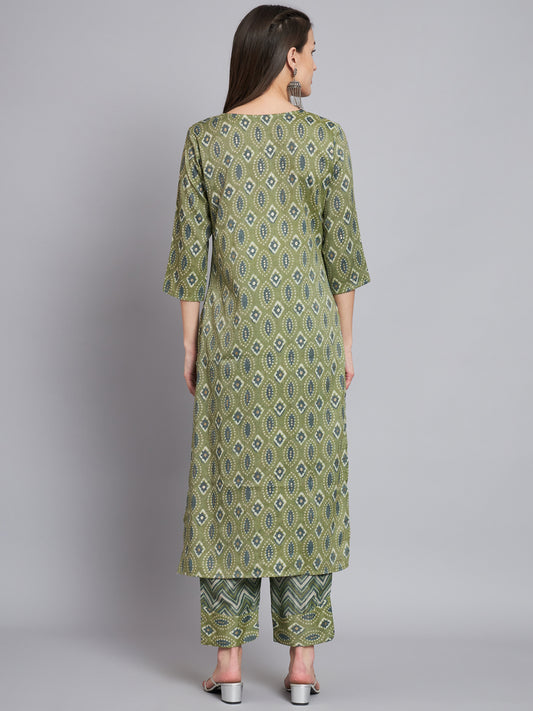 Womens green handwork kurta with trouser