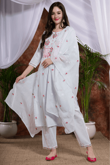 Sea blue Embroidered Kurti pants with cotton Dupatta set