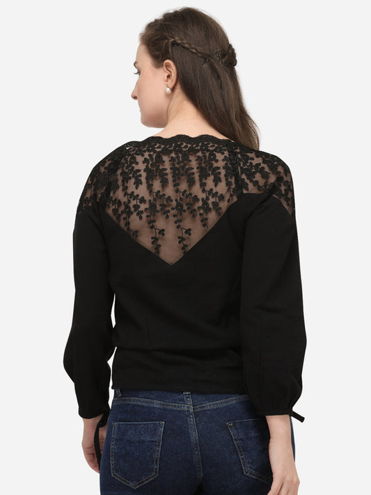 Black embroidered full sleeve top