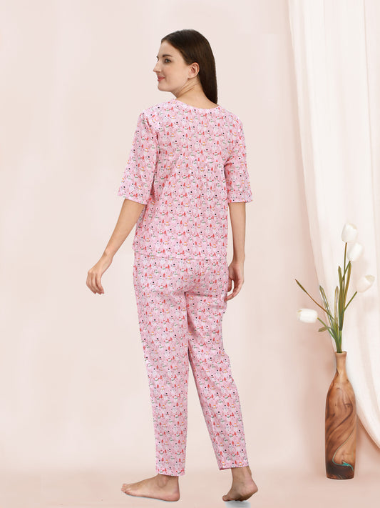 Pink Flamingo Quirky Cotton Nightsuit
