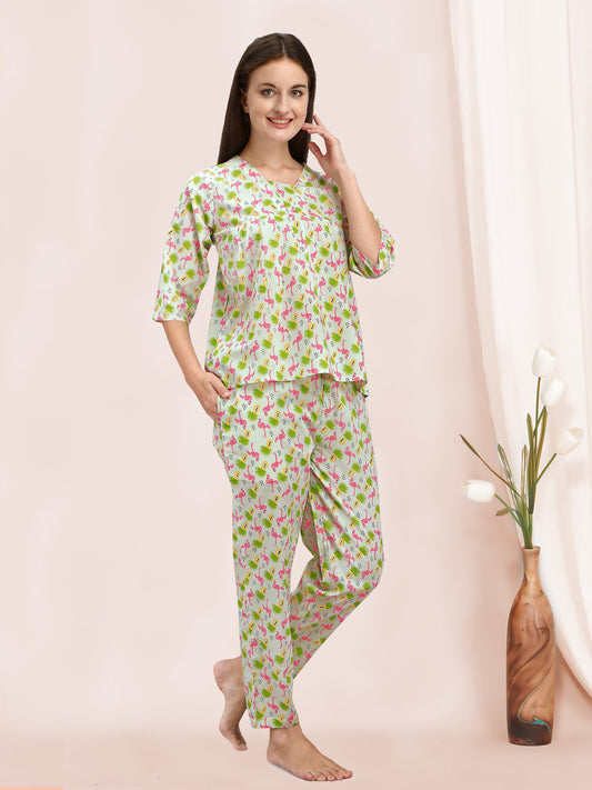 Quirky Swan Printed Summer Lounge Suit