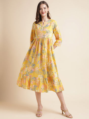 Beautiful yellow cotton printed long kurti