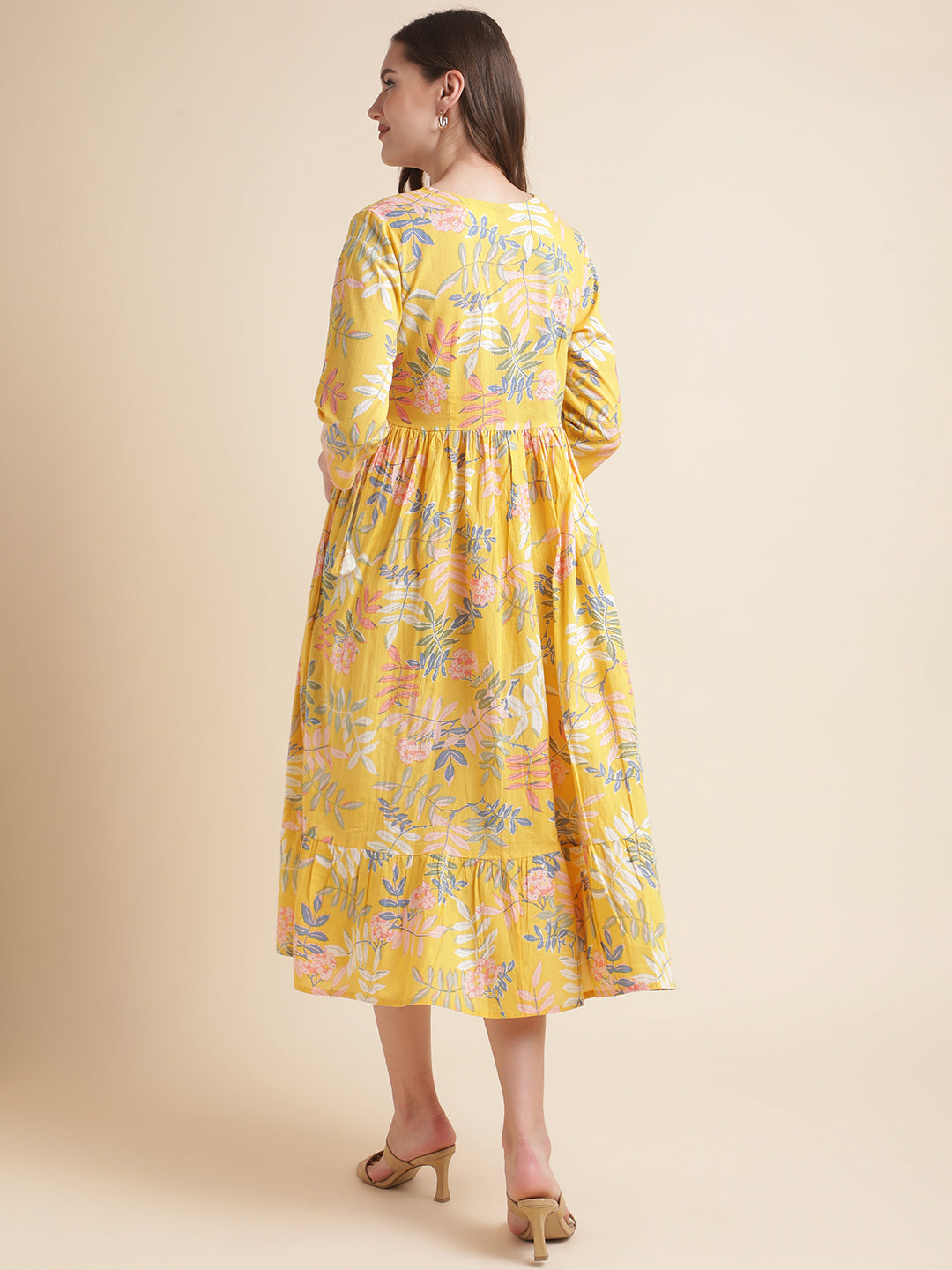 Beautiful yellow cotton printed long kurti