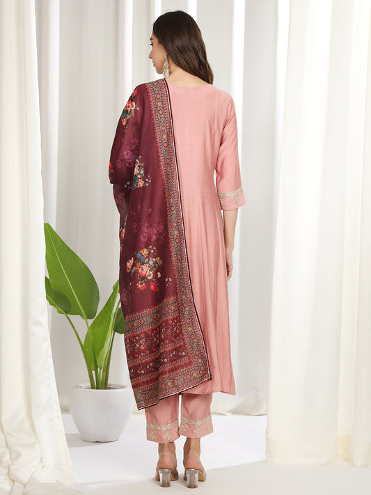 Women pink silk blend kurta set with fancy dupatta