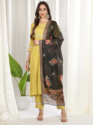 Women yellow blend kurta set with fancy dupatta