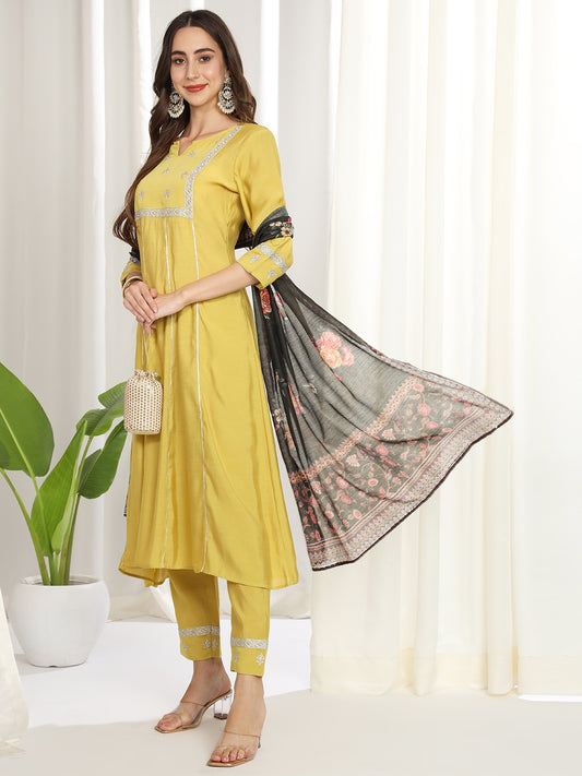 Women yellow blend kurta set with fancy dupatta