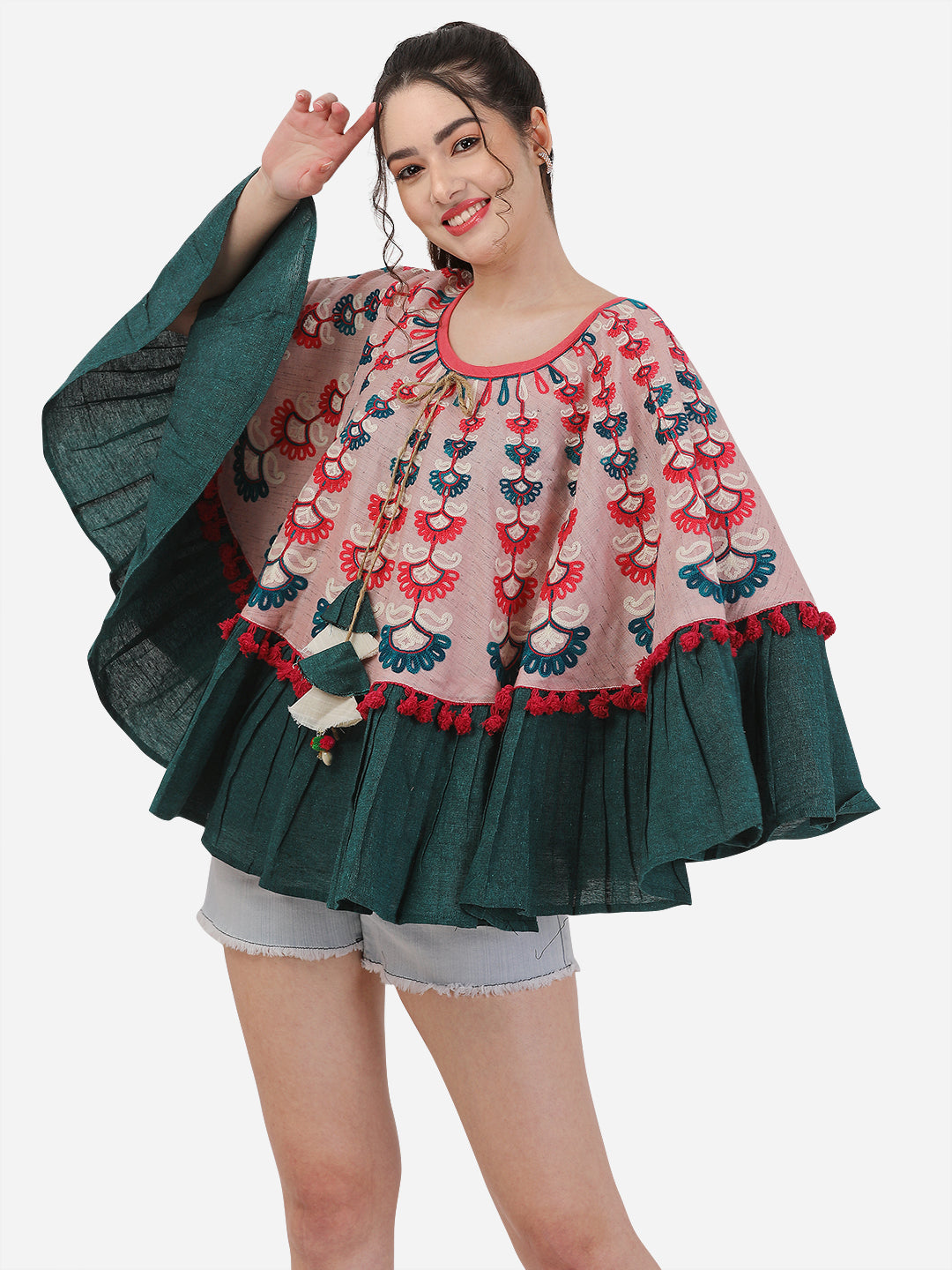 Dusty Pink Woollen Embroidered Circular Poncho