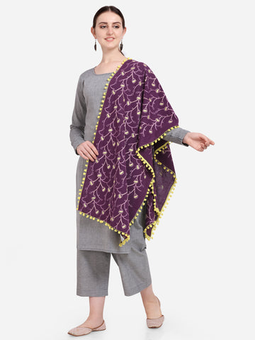 Purple Khadi Dupatta or stole With Yellow Pompom