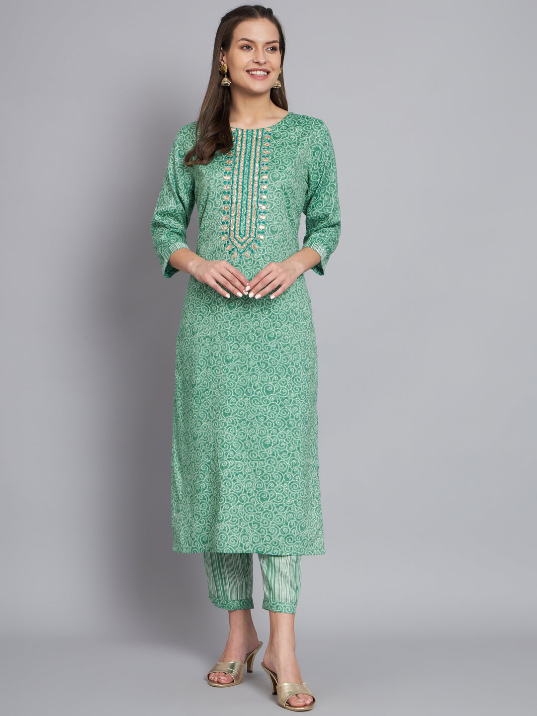 Womens green bandhani kurts with trouser