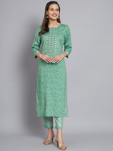 Womens green bandhani kurts with trouser