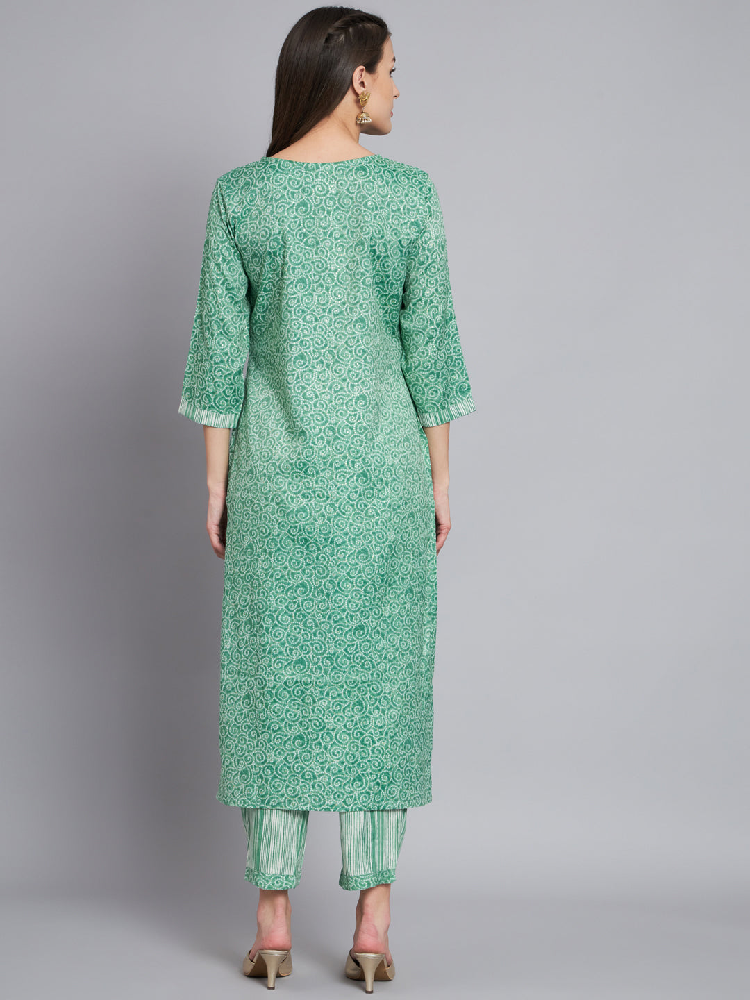 Womens green bandhani kurts with trouser